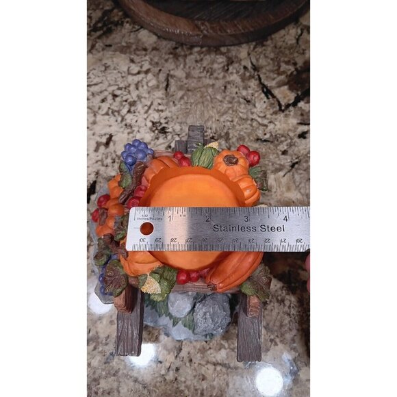 Fall Candle Holder Pumpkins Grapes Squash Home Decor In Wheelbarrow Cart - Picture 7 of 16